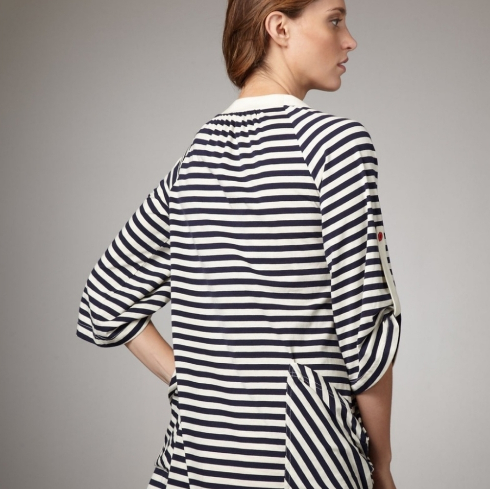 Nanette Lepore Swim Tunic Cover Up Navy White Nautical Stripe - Picture 2 of 13